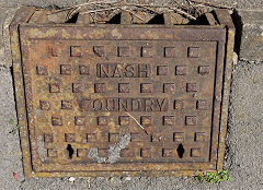 
'Nash Foundry', probably from Nash Foundry, Upper Bank, Swansea, a combined gutter and cover found at Monknash, May 2024