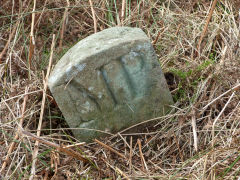 Henllys Colliery, one of a number of 'MP' (possibly 'Magna Porta') boundary stones at the North of the Upcast site, February 2012