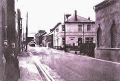 Llandowlais Street and Hill Street, Oakfield, with wireworks on the right, c1970