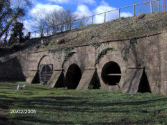 Canal aqueduct over a footpath, possibly an old tramroad, Pontymoile, February 2005