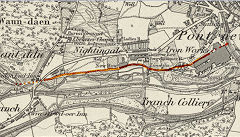 
The possible route of the Cwmnantddu Tramroad in Pontnewynydd, © Crown Copyright reserved 