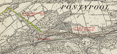 
The probable route of the Trosnant Tramroad to Old Furnace, © Crown Copyright reserved