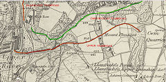 
The probable route of the upper tramroad at Blaendare, © Crown Copyright reserved