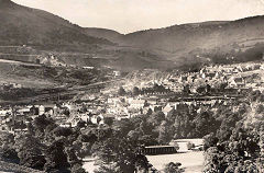 Mynydd Maen Colliery tips from Pontypool with Balance House, the Destructor and gasworks chimney