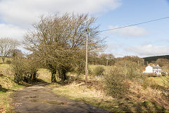 looking back at Ty Gwyn Cottages aalong the Blaen-y-Cwm Railroad, Pant-y-Gasseg, March 2015