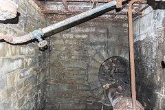 Beneath the vertical winding engine, Glyn Pits, July 2019