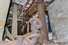 Beneath the vertical winding engine, Glyn Pits, July 2019