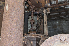 Beneath the vertical winding engine, Glyn Pits, July 2019