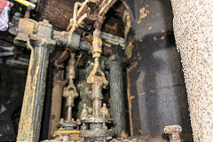 Beneath the vertical winding engine, Glyn Pits, July 2019