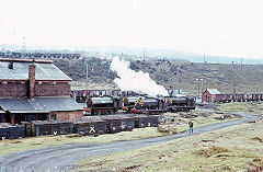 
Big Arch in the 1960s with 'Ebbw', 'Llewellyn', 'Islwyn', 'Illtyd' and colliery winding wheels, © Photo by unknown photographer