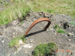 
Level pit prop on waste tip at Varteg Hill Colliery Top Pits, June 2008