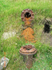 
Iron pipe in embankment near screens at Varteg Hill Colliery Top Pits, June 2008