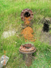 
Iron pipe in embankment near screens at Varteg Hill Colliery Top Pits, June 2008