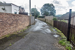 
The tramroad route past the site of the original Risca Station, August 2020