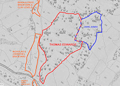 1843 Tithe Map showing Edwards and Jones lands at Coed-y-Garn, © Photo courtesy of National Library of Wales