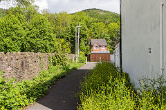 
Archdeacon Coxe's tramroad, Looking up to the railway, Risca, May 2015