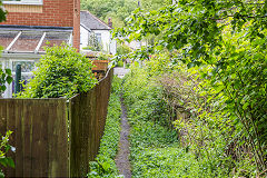 
Archdeacon Coxe's tramroad, Looking down from the railway, Risca, May 2015