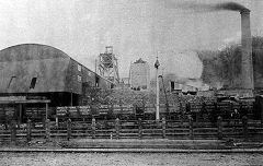 
Risca Blackvein Colliery Early Period, c1900, Original headgear, tall chimney and curved roof to the screens