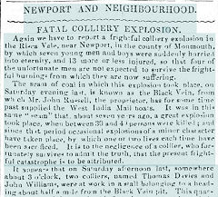 
Report of 10 dead in an explosion at Risca Vale Colliery, 12 March 1853