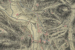 
Map of 1813 with tramroads, described as 'iron ways' shown in a light brown colour and showing 'Risca Colliery'