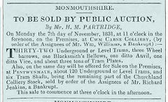 Cwm Carne Colliery advert from the Monmouthshire Merlin, 29 Oct 1831