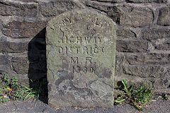 
'Mynydd Islwyn Highway District' marker stone on Cwmcarn bridge, March 2016