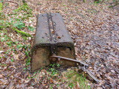 
Aerial ropeway bucket No 33 upside down, Celynen South Colliery, Abercarn, February 2013