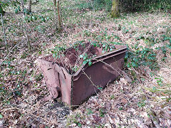Aerial ropeway bucket No 33 turned back up, Celynen South Colliery, Abercarn, March 2023