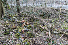 The foundations of the GWR signal box at the colliery junction, Abercarn, March 2016