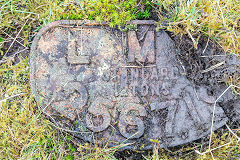 Nant-y-Cnyw level, An LMS wagon number plate, 256719, used as the top of a post, February 2018
