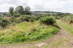 Heading towards Crumlin Viaduct, the parapet is at the end of the lane, on the TVER, Auguct 2019