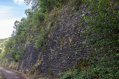 The retaining wall on the Crumlin Junction line at Royal Oak Junction, Auguct 2019