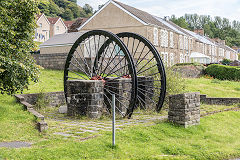 
Cwmtillery Colliery memorial winding wheels, September 2015