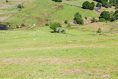 
The tramway running right to left down the valley from Hendre Gwyndir level, May 2016