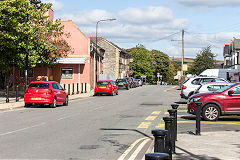 The Clydach Railroad runs to the right of the Market Hall along Alma Street, Brynmawr, September 2019