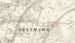 Tramway tunnel under the Blaenavon Branch at Noble Square, shown circled, © Crown Copyright reserved