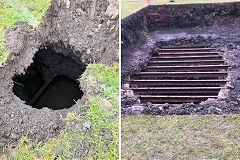 
Cokeyard Colliery shaft collapses under Nantyglo RFC pitch, March 2022, © Photo courtesy of South Wales Argus