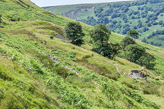 
Tramway and ropeway along the hillside to the main level, East Blaina Red Ash Colliery, June 2014