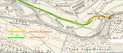 The route of the Penllwyn Tramroad and Llanarth Tramroad, 1915, © Crown Copyright reserved