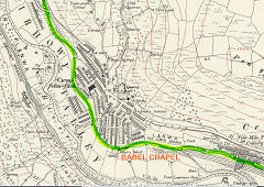The route of the Penllwyn Tramroad and Llanarth Tramroad, 1915, © Crown Copyright reserved