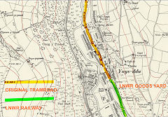 The route of the Penllwyn Tramroad and Llanarth Tramroad, 1915, © Crown Copyright reserved
