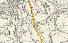 The route of the Penllwyn Tramroad and Llanarth Tramroad, 1915, © Crown Copyright reserved