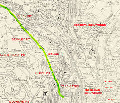 
The tramroad through Tredegar town, based on 1899 map, © Crown Copyright reserved