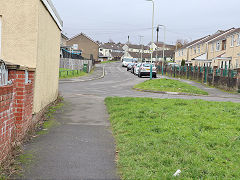 The Rhymney Tramroad disappears amongst the housing at Rhymney, November 2023