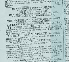 
Waterloo Tinplate Works auction notice of 13 October 1900