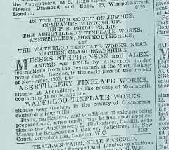 Waterloo Tinplate Works auction notice of 13 October 1900
