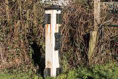 
Penllwyn Lane level crossing gatepost at ST 1908 8890, Bedwas, January 2016