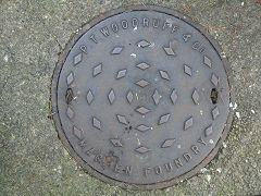 'P T Woodruff & Co Machen Foundry', a manhole cover from the foundry © Photo courtesy of Richard Paterson