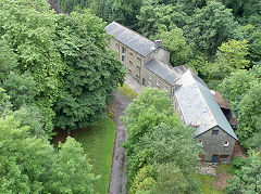 
Woollen factory below Maes-y-cwmmer viaduct, August 2011