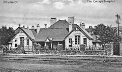 Rhymney Cottage Hospital on 'The Terrace' with the line into the 'Rhymney Iron Co' offices running in front.